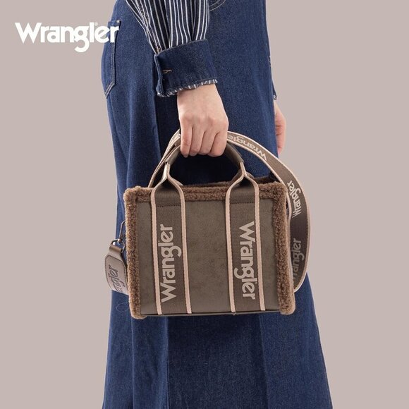 Wrangler Tote Bag for Women Fluffy Sherpa Top-Handle Lamb Wool Handbags - Picture 2 of 9